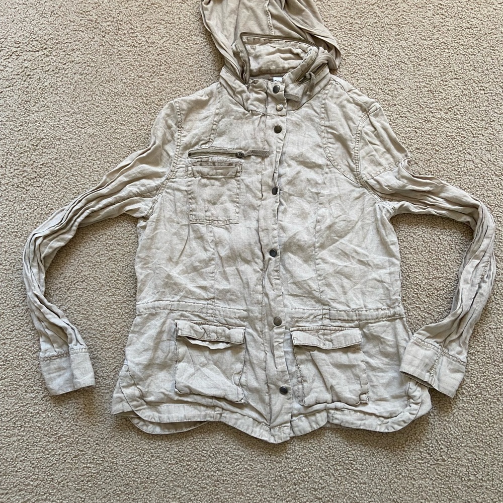 Three Dots Light Beige Hooded Utility Jacket